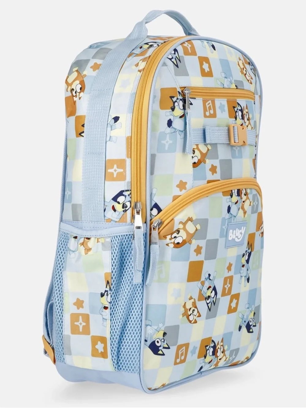 Bluey Cartoon Print Kids Backpack in Light Blue and Mustard W